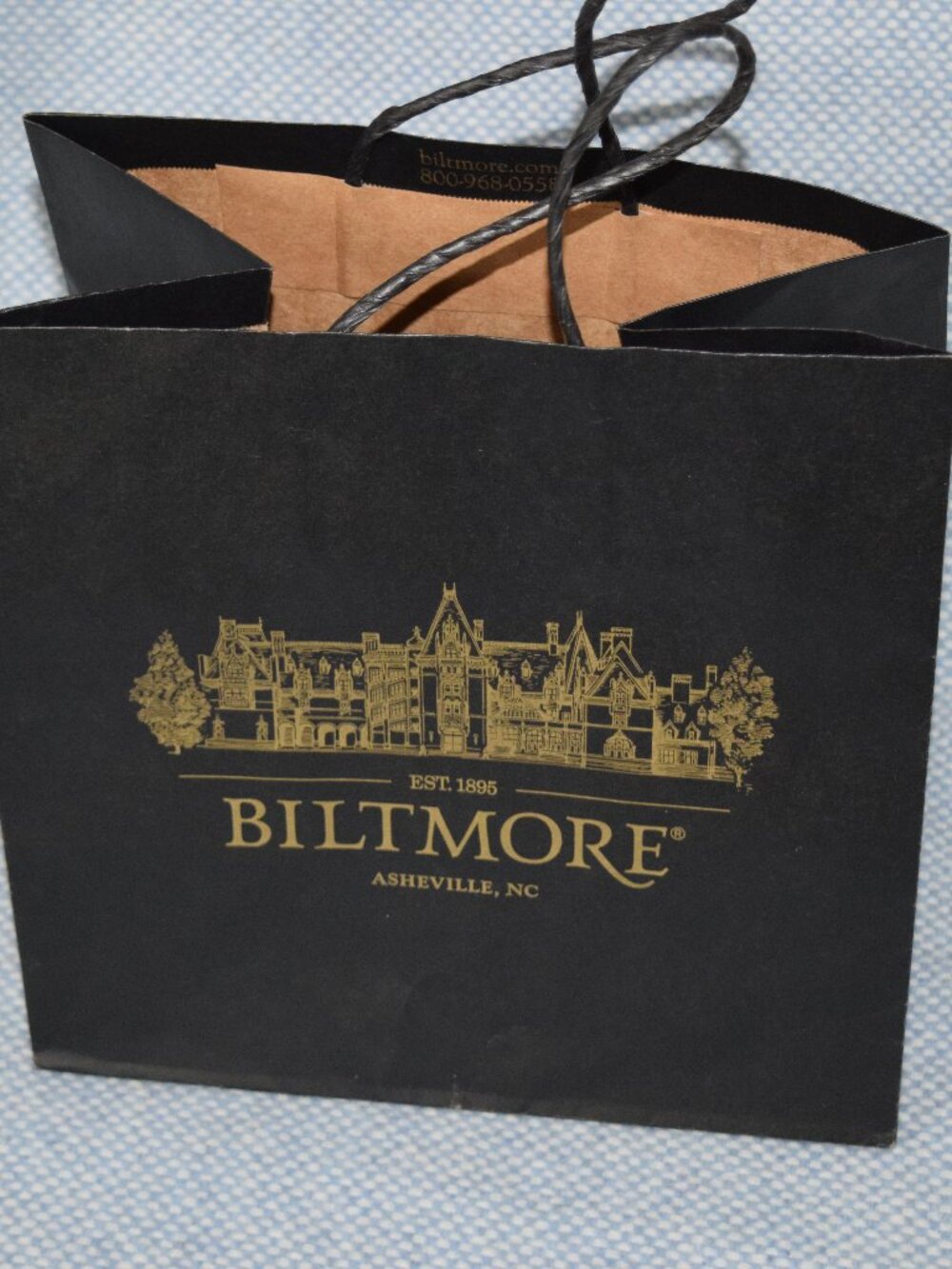 Black & Gold Biltmore Estate Shopping Gift PAPER Bag 10"x10"x7" Asheville NC V31